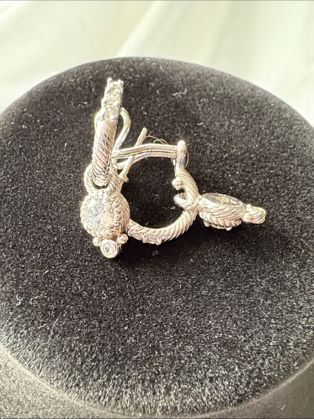 Sterling Silver-925 Rope Hoop Earrings with Textured Leaf Detail - White